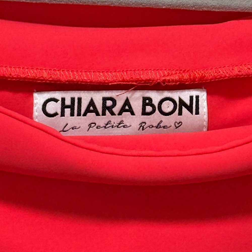 Chiara Bonnie red, off shoulder, cocktail dress.